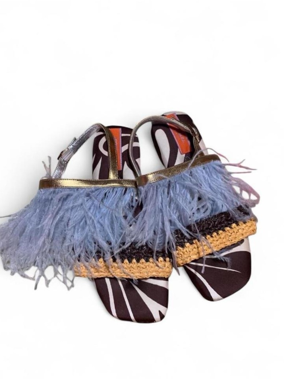 La DoubleJ Medal feather-trim sandals EU 40